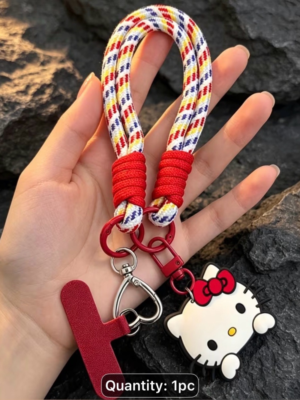 Hello Kitty Cell Phone Laynard Braided Rope Wrist Strap with Red Hardware